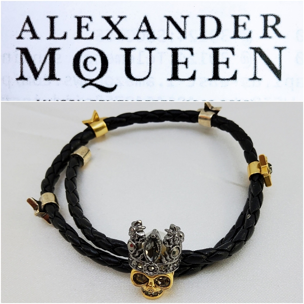 ALEXANDER MCQUEEN TWISTED LEATHER/SKULL BRACELET